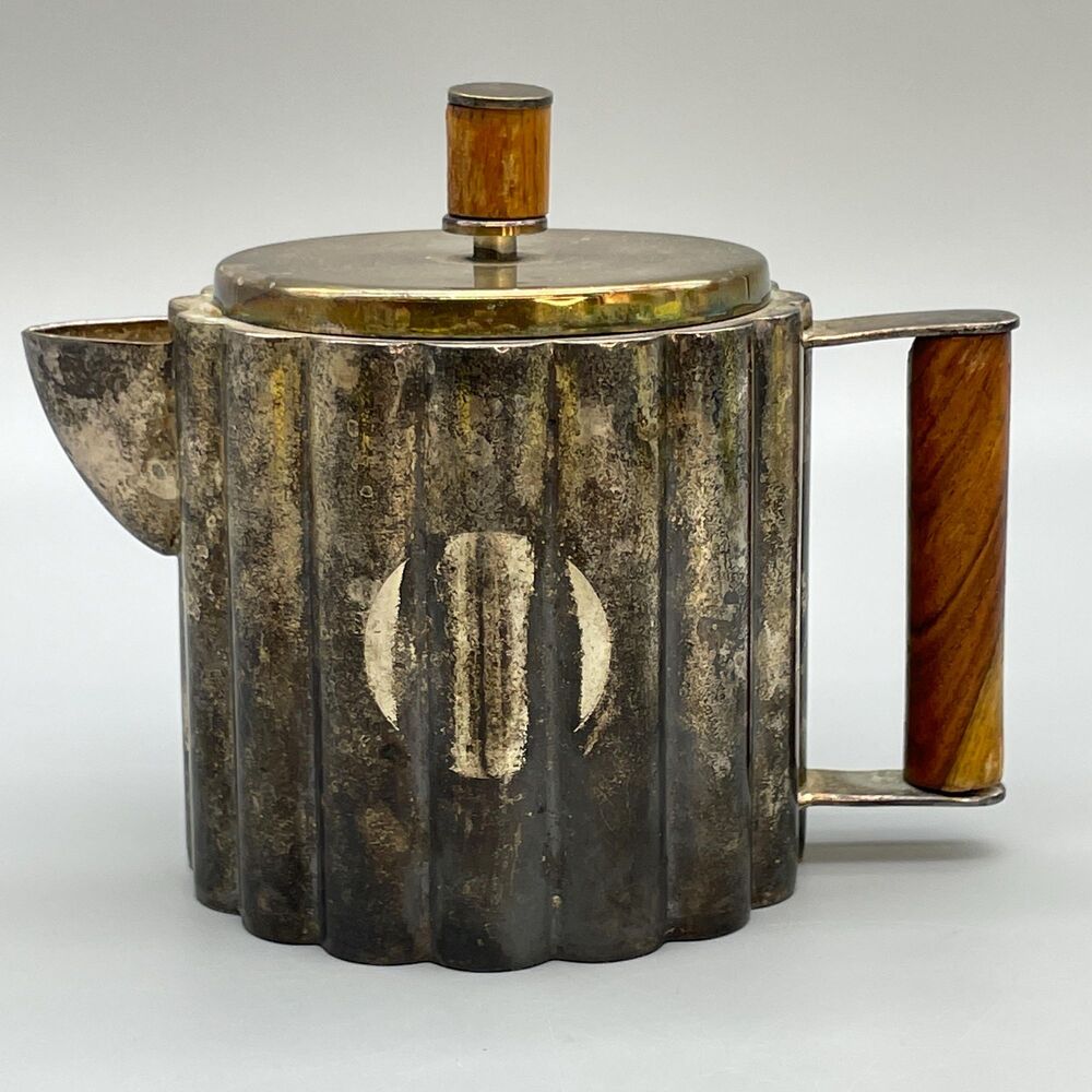 Art Deco Ilonka Karasz Modernist Bauhaus silver-plated teapot by Paye & Baker